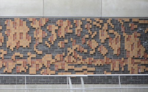 This modern mosaic represents sea creatures.