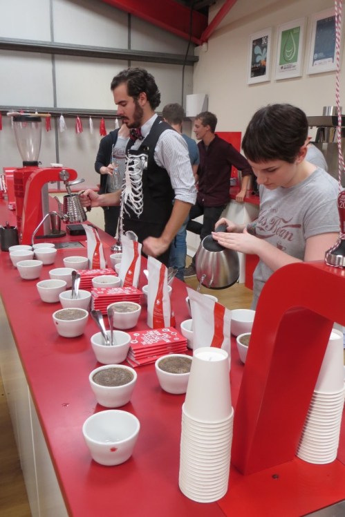 The Has Bean team setting up a cupping session